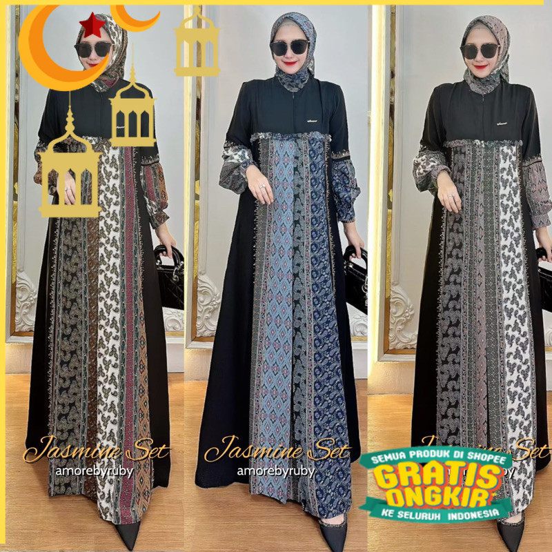 Jasmine Dress Muslim Motif Cantik Etnik Gamis Set Hijab Amore By Ruby Original/ anak kecil tanggung 