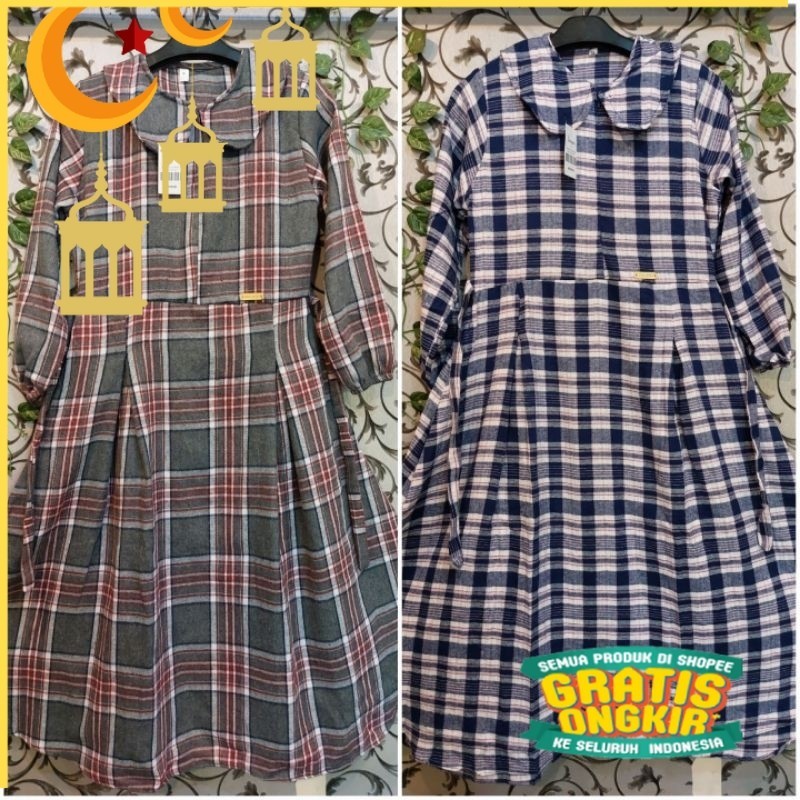 GAMIS FLANEL ANAK DRESS ANAK KATUN TARTAN KOTAK PREMIUM IMPORT/Maron merah bata red anak tanggng
