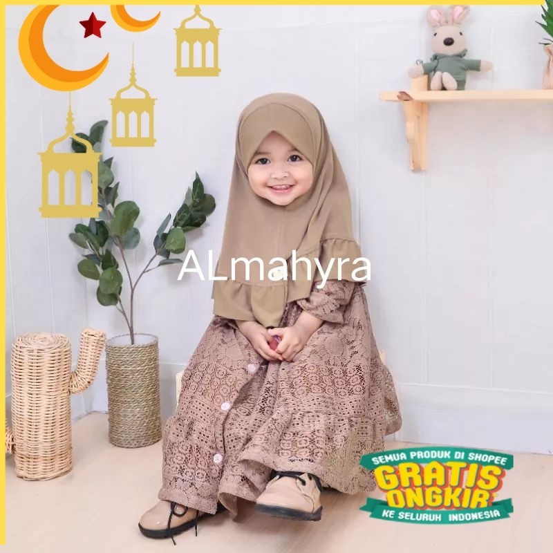 BROKAT MALIKA SET GAMIS ANAK GAMIS MUSLIM TERBARU/GAMIS ANAK MURAH CANTIK TERLARIS/Maron merah bata 