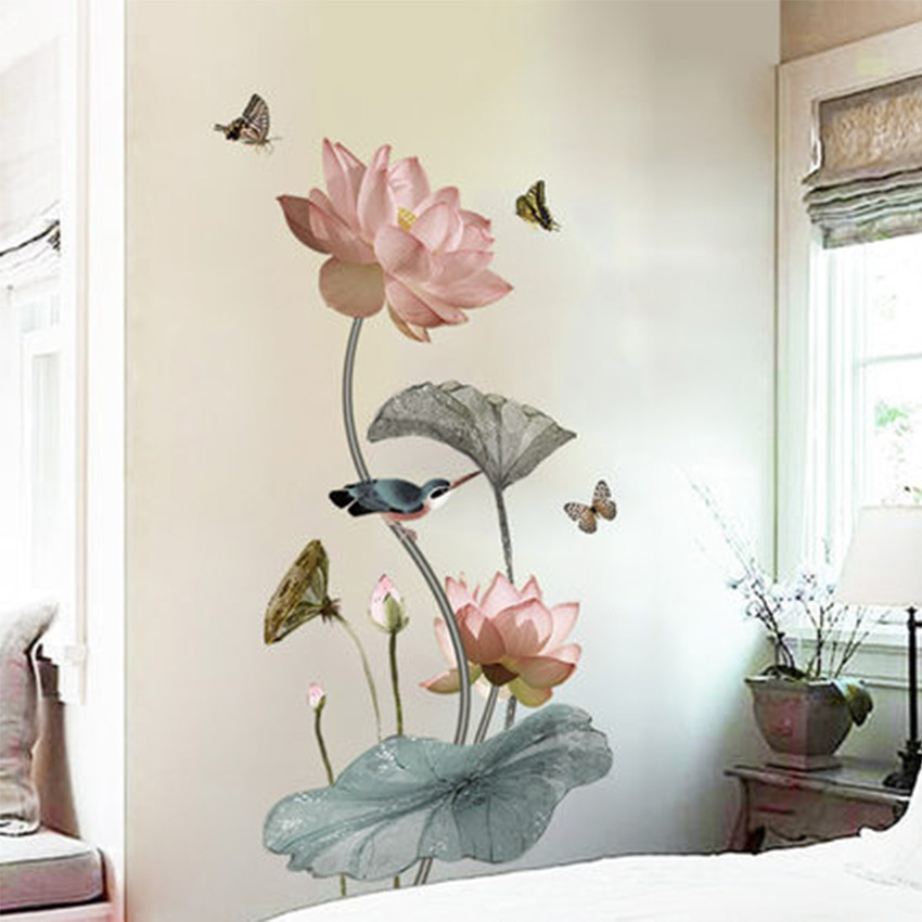 Sticker Flower Lotus Teratai Stiker Bunga Dinding Chinese Wall Sticker