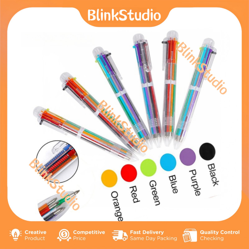 

BlinkStudio Pulpen 6 Warna Transparan Pena Ballpont Pen Six-In-One Color Pulpen Press Transparan 6 Warna Ballpont Pen Six-In-One Color