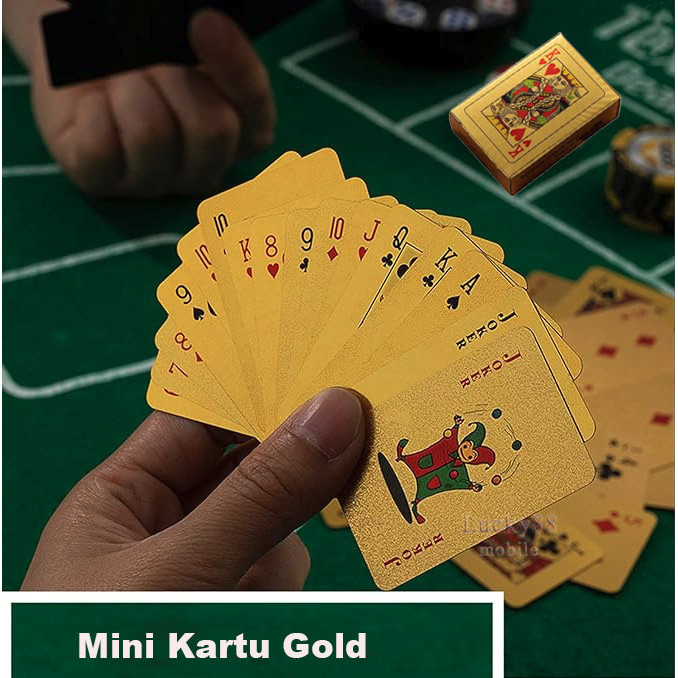 Kartu Mini Gold 1 Set Kartu Remi Foil Emas Tahan Air Kartu Ajaib Kecil Untuk Remaja Dewasa Bermain P