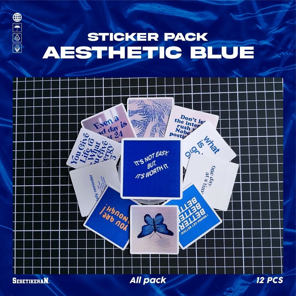 

COD✨ Sesetikeran Pack Stiker INS Blue Stiker Aesthetic With Typograf Keren Untuk Koper Laptop Skateboard