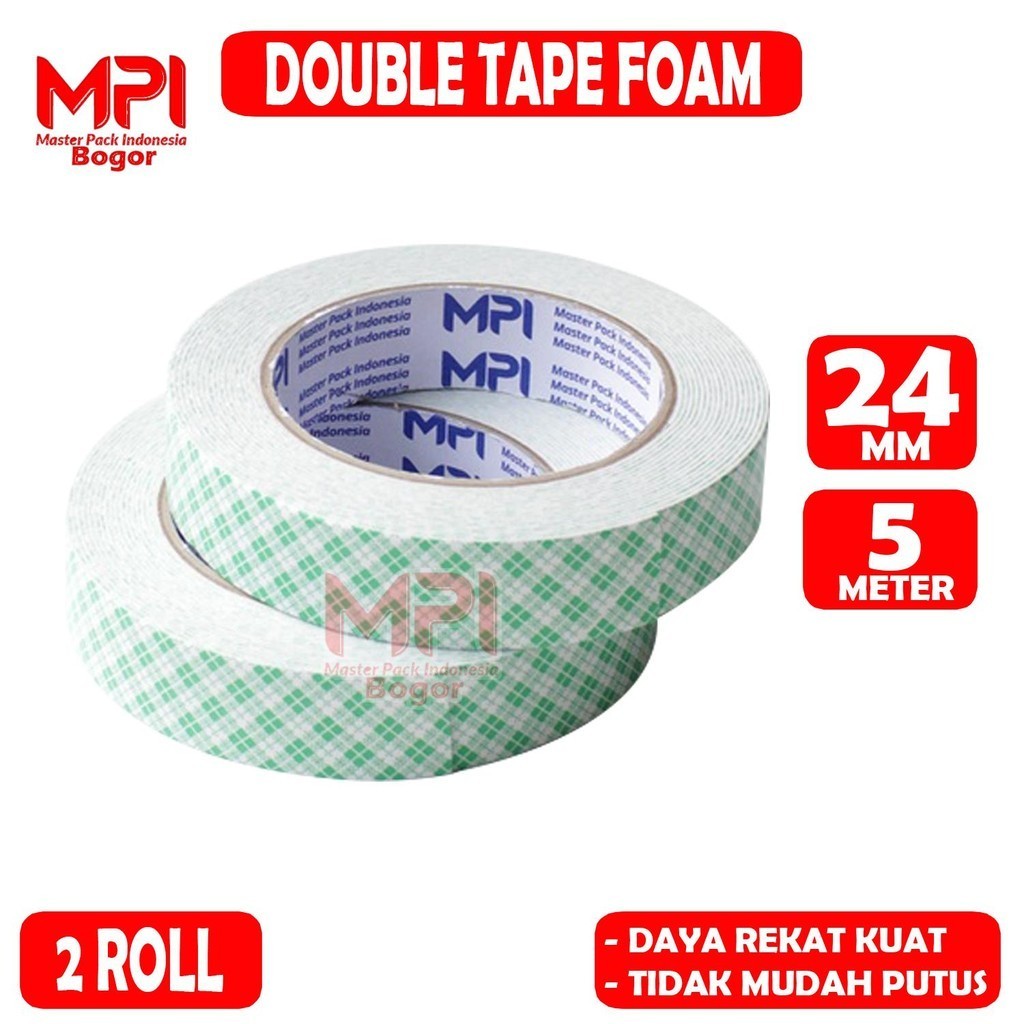 

2 PCS - Double Tape Foam Batik Busa Putih MPI 24 mm x 5 Meter - Master Pack Indonesia Bogor