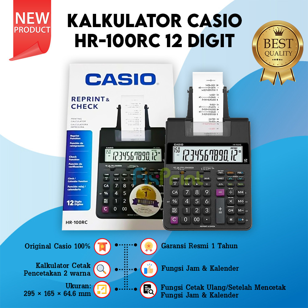 

Calculator Printing Casio HR-100RC 12 Digit Kalkulator Cetak Struk New