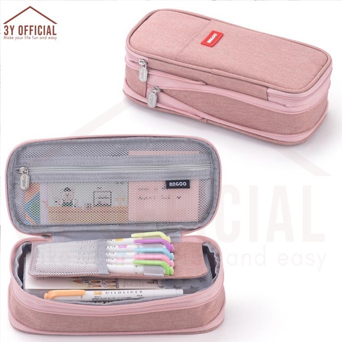 

3Y Angoo Collapsible Pencil Case kotak pensil aesthetic - Dark Pink
