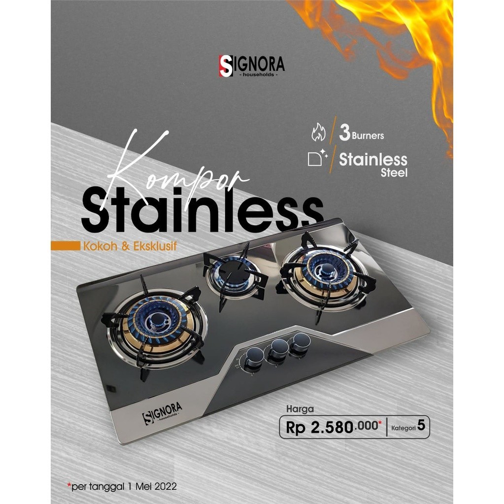 Kompor Tanam Stainless Hitam Gratis Paking Kayu Dan Berhadiah Langsung / Signora Kompor Gas Stainles