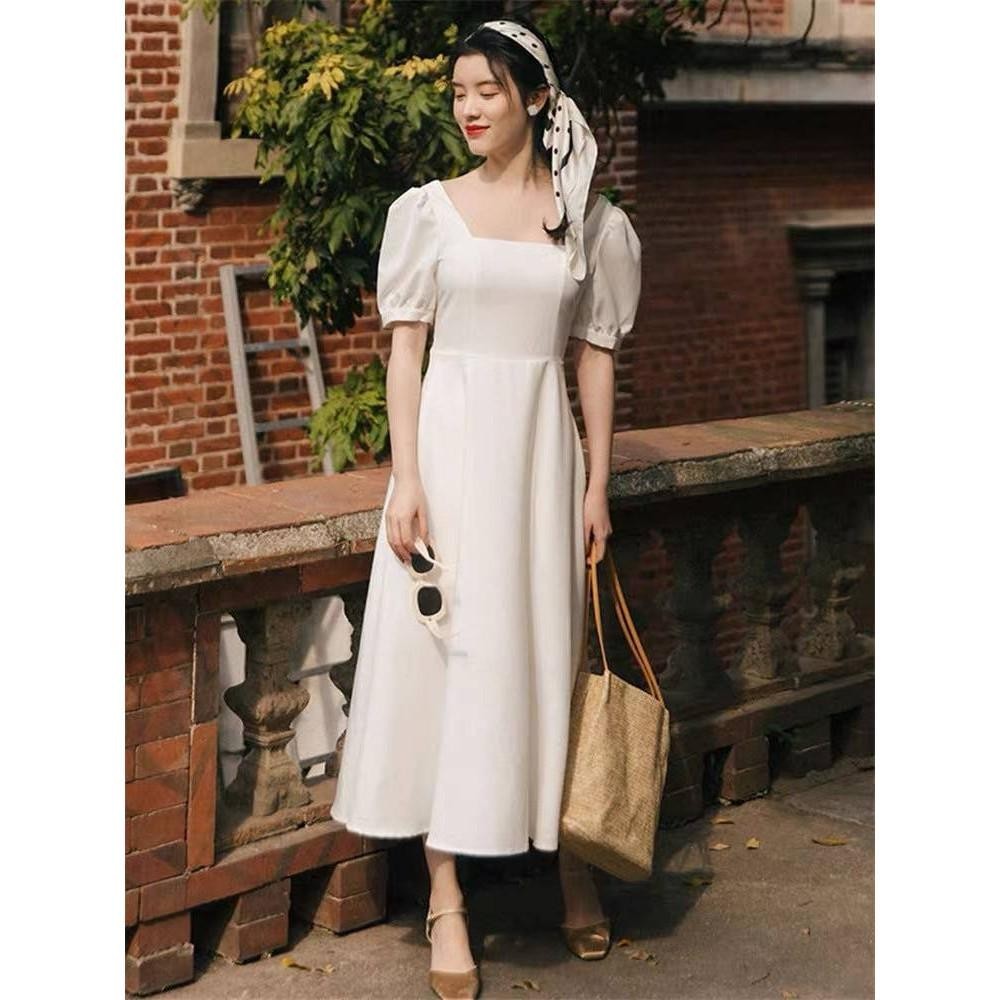 Midi Casual Dress Tropical Summer White Dinner Dress Formal Wanita Panjang Kekinian Sexy Long Dress 