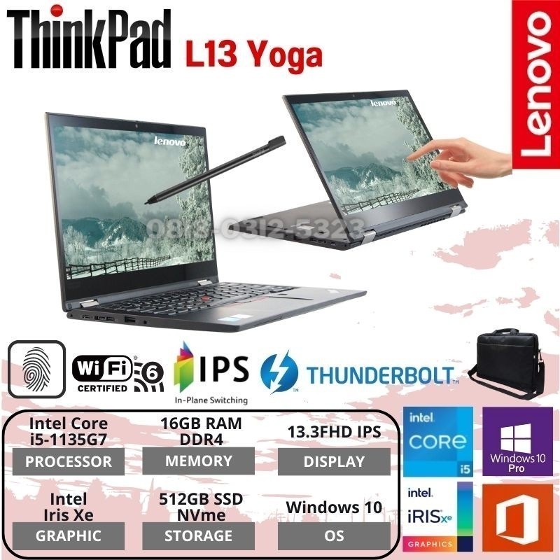 (New Series) Baru Laptop 2 in 1 Lenovo Thinkpad L13 Yoga Core i5-1135G7 16GB RAM 512GB SSD 13.3"FHD TouchScreen Windows 10 Pro