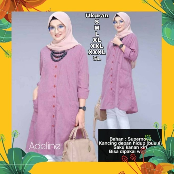 promosi toko Busana Muslim Tunik Jumbo Abadeline Baju Fashion Cewek Big size Murah - Dusty, L