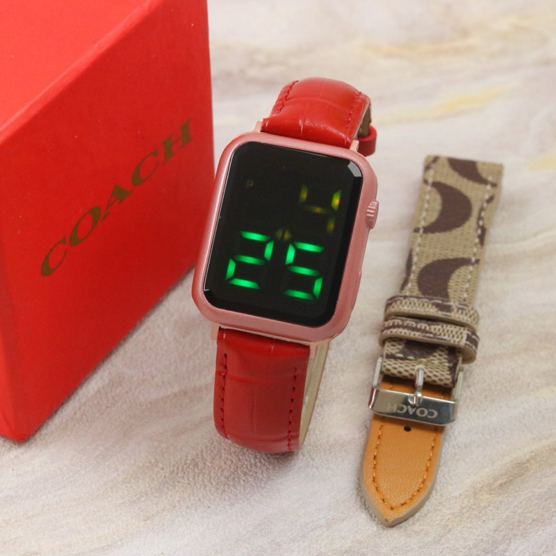BONUS STRAP & BOX - Jam tangan digital wanita COACH LED Touch screen bonus strap iconic - FW