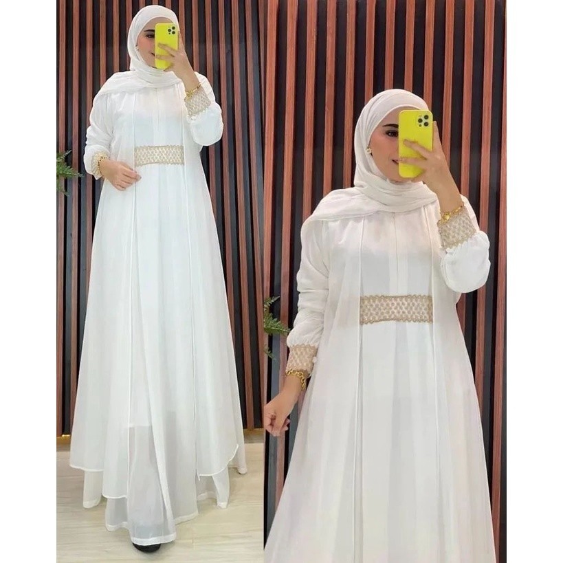 GAMIS WANITA UNTUK LEBARAN- Salsa Dress / Gamis Ceruty Babydoll Terbaru Full Puring Aplikasi Renda /