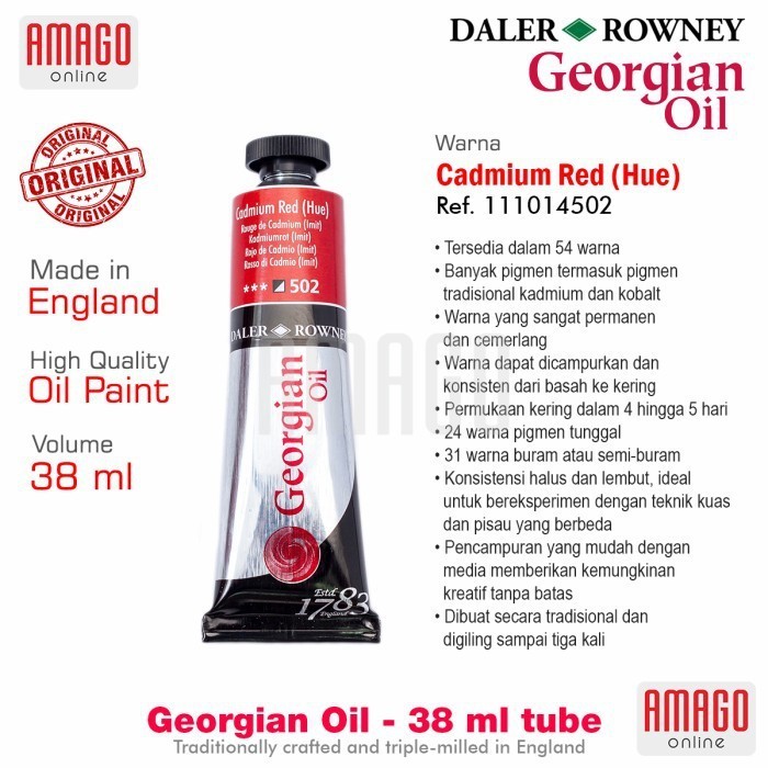 

Cat Minyak Lukis DALER-ROWNEY Georgian Oil 38 ml - Cadmium Red Hue - 111014502