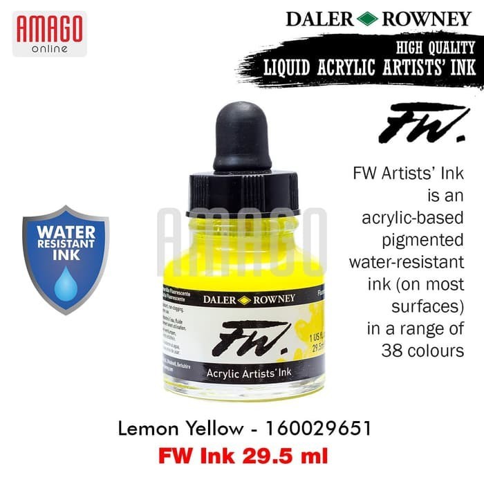 

Cat Akrilik - DALER-ROWNEY - FW Ink 29.5 ml - Acrylic Artists Ink - LEMON YELLOW - 160029651