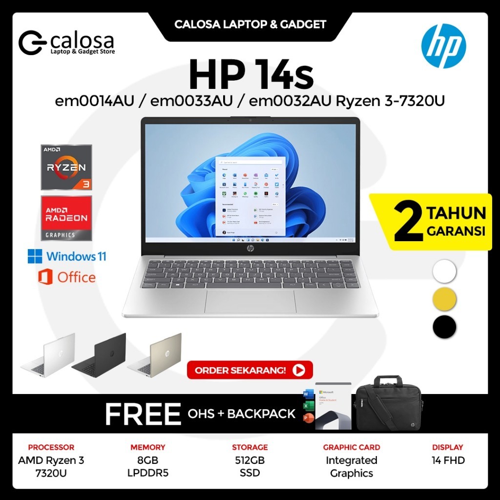 HP 14s em0032AU/em0014AU/em0033AU Ryzen 3-7320U RAM 8GB SSD 512GB 14" Full HD Windows 11 OHS - Lapto