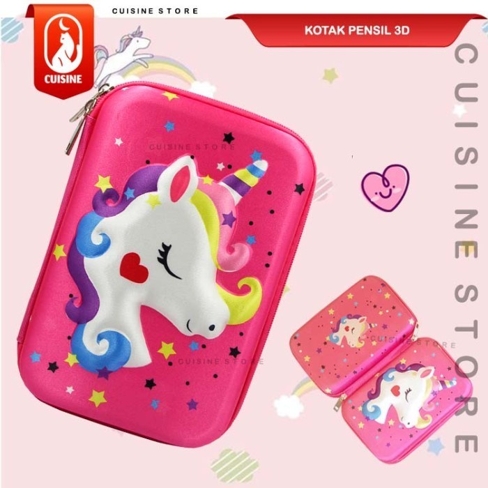 

[New Arrival] Kotak Tempat Pensil EVA BESAR 3D timbul Unicorn Pensil Case 22 CM - Star Fuschia