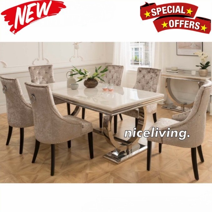 Meja makan stainless kombinasi marmer terlaris meja makan mewah  - 4kursi +meja140 Indonesian Furnit