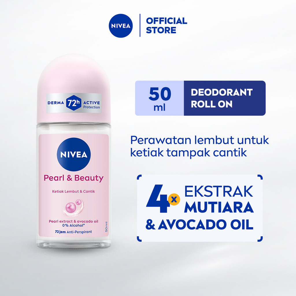 NIVEA Deodorant Roll On Pearl & Beauty 50ml – Deodoran Wanita Brightening dengan Ekstrak Mutiara & A