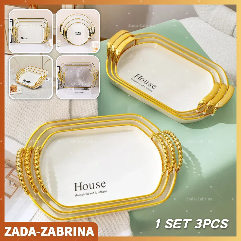 ZADA 1 SET 3PCS Dekorasi Nampan Tray Mewah/Nampan Tray Baking Amp Aesthetic Serbaguna/Nordic Luxury 