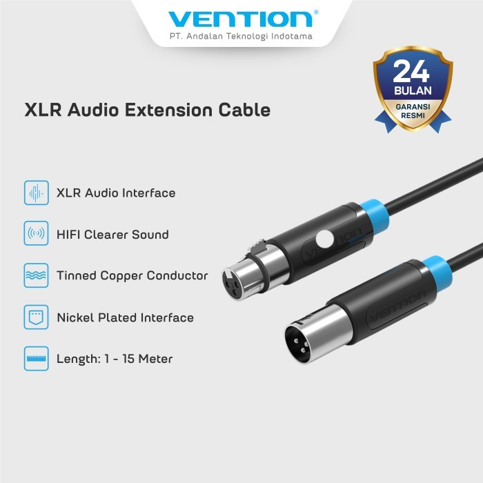 Vention Kabel AUX XLR Audio Extension Cable Male to Female 10M 15M - BBF - BLACK, 10M