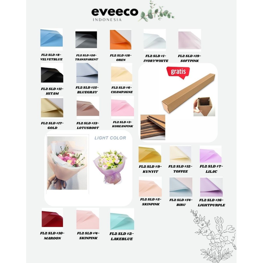 

EVEEco - (5 LEMBAR) - FL2 SOLID Kertas Bunga Buket Warna Polos/Kertas Buket Bunga Florist Cellophane