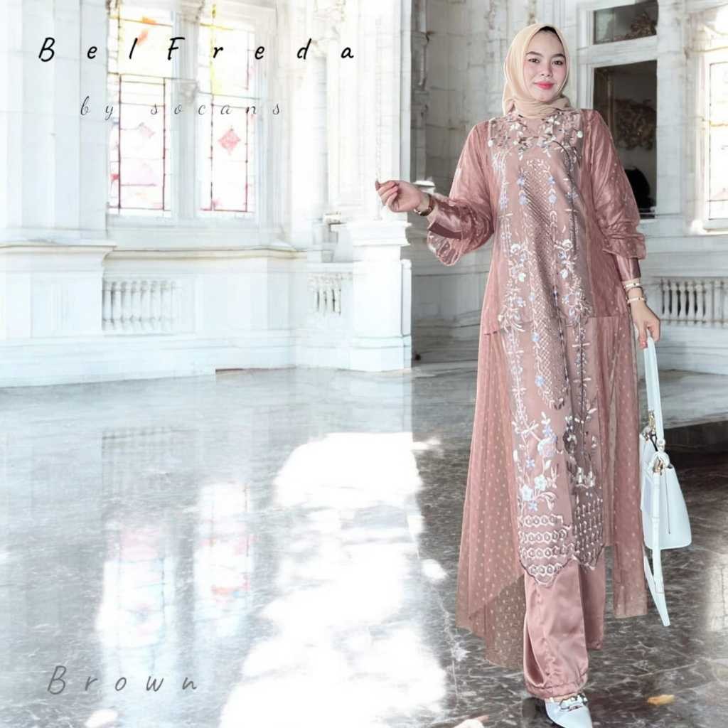 Set tunik wanita celana brukat setelan baju lebaran terbaru jumbo kondangan pesta premium