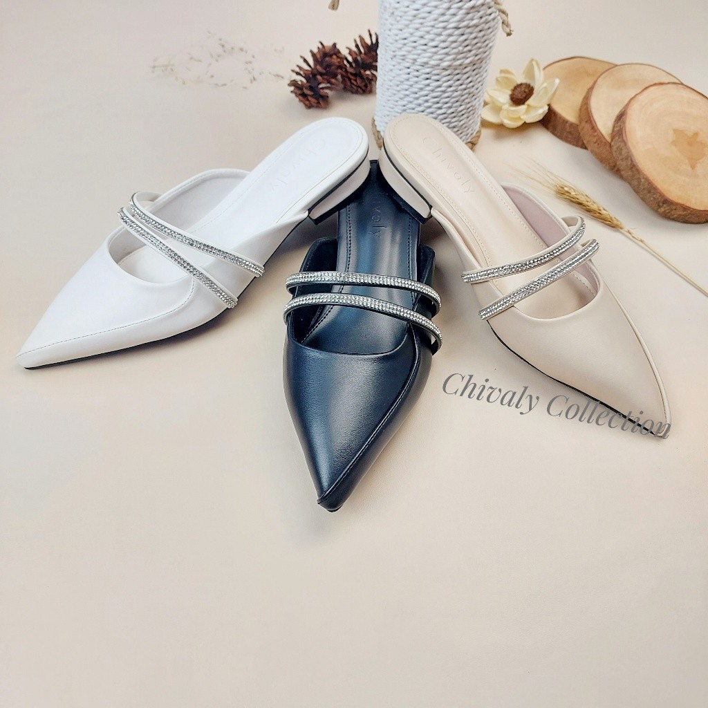 FR54W Chivaly Collection Zeneeta Sepatu Sandal Heels Wanita Mules Hak 2 Cm