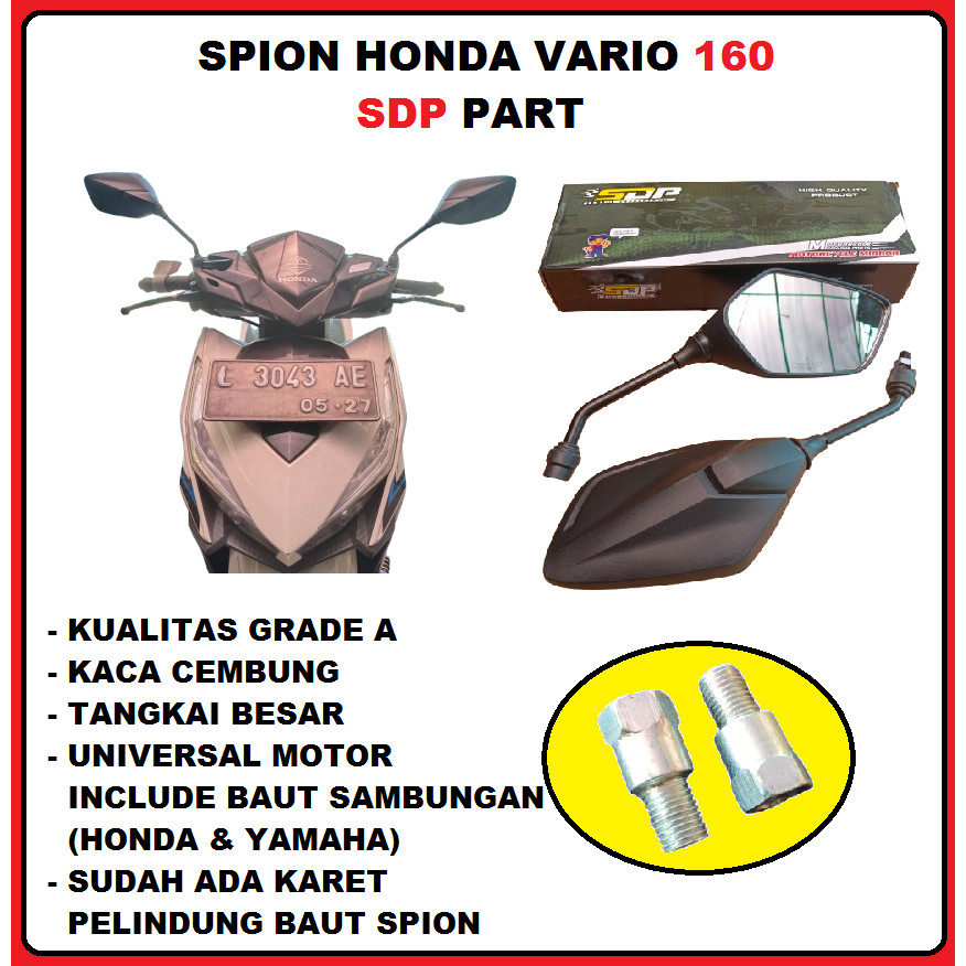 SDP PART SPION VARIO 160 STANDART KACA CEMBUNG GRADE A PNP MOTOR HONDA YAMAHA aksesoris spion motor
