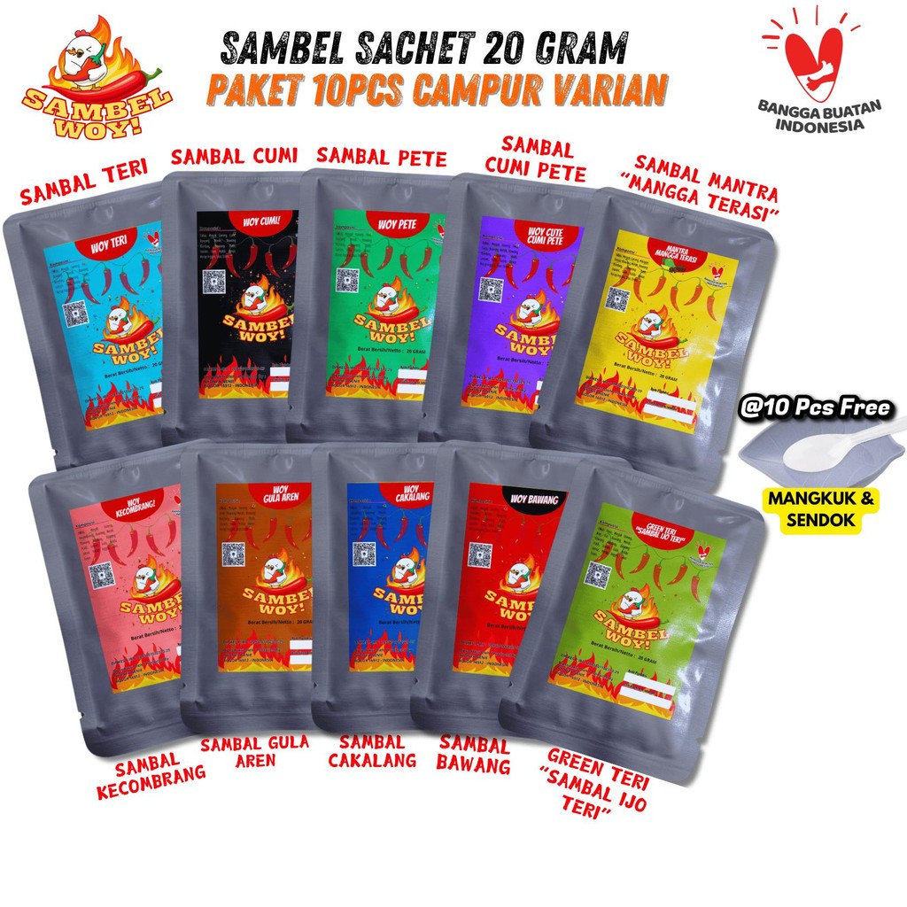 

Paket 10pc Sambal Sachet 20gr SambelWoy Sambel Instan Free Mangkuk dan Sendok
