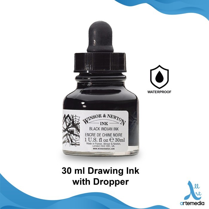 

[TERLARIS] Tinta Kaligrafi Winsor & Newton Black Indian Drawing Ink Pigment Color - 30ml DROPPER