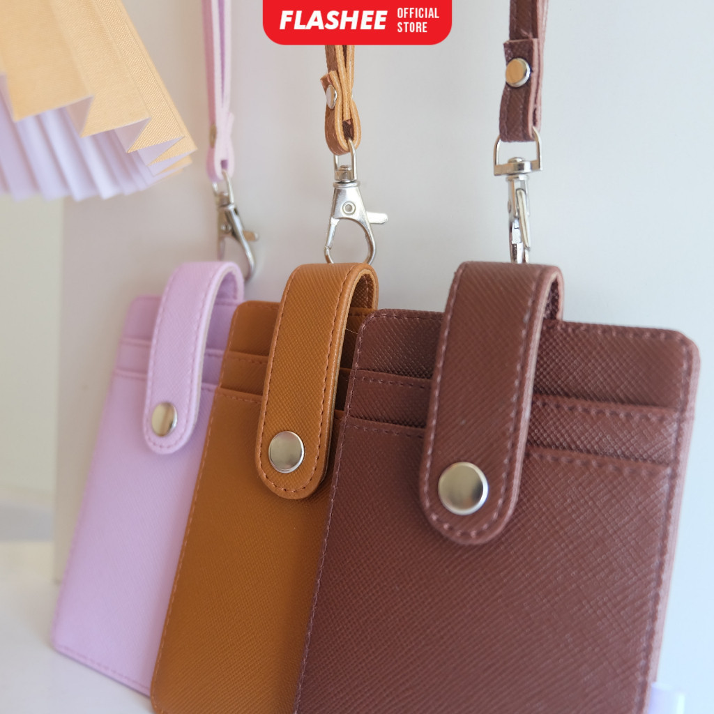 

ID Card Kulit PU Nametag Penutup Kancing Lanyard Holder dengan Penutup Kancing