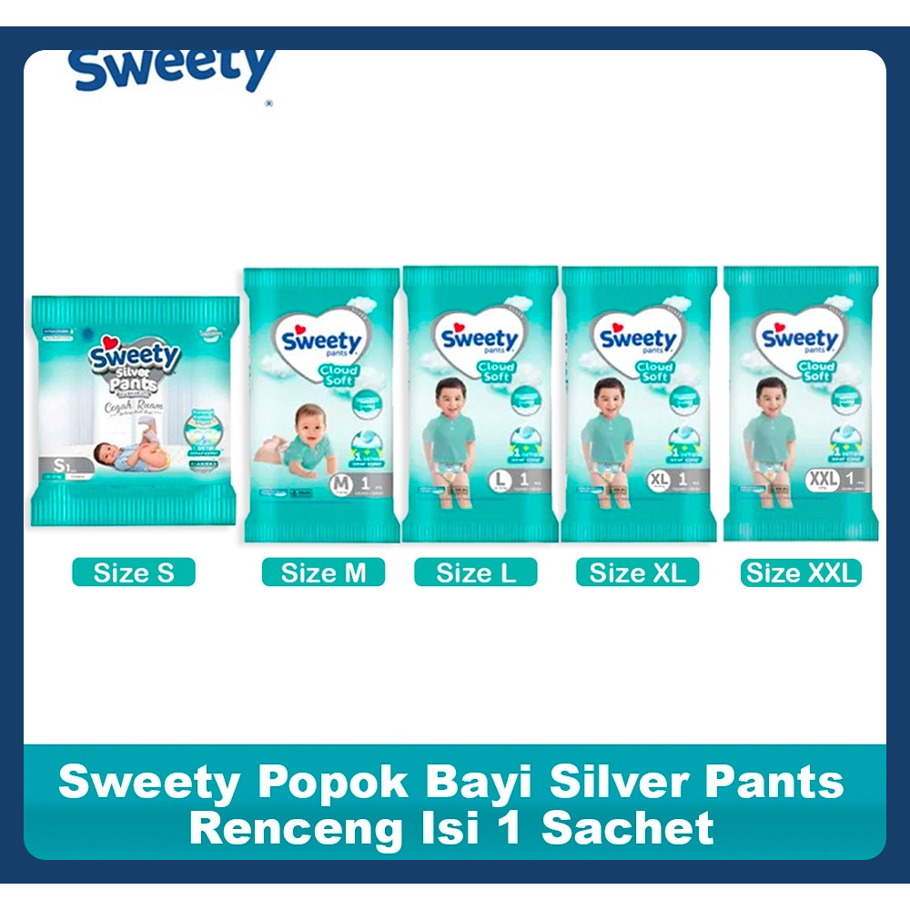 Sweety Popok Bayi Silver Pants Renceng 1 Sachet x 6 pcs Size S M L XL XXL