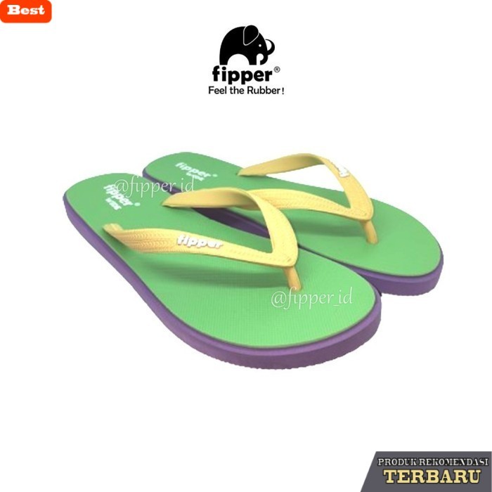 sandal wanita trend sekarang [FIPPER WIDE] - Green Lost/Violet Deep/Bown Tan - Sandal Jepit Pria & W