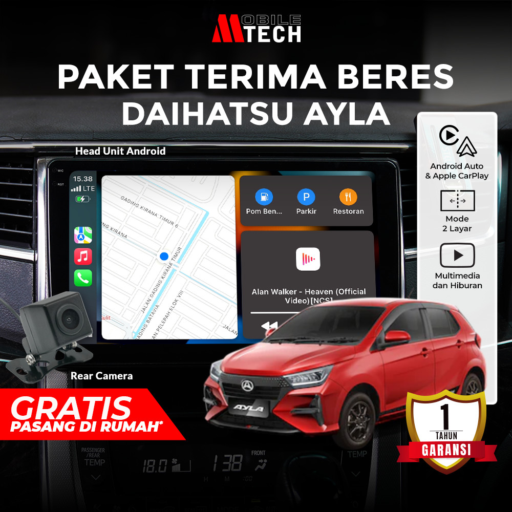 MobileTech Head Unit Mobil Android Daihatsu Ayla Double Din 9/10 inch IPS Screen CarPlay Android Aut