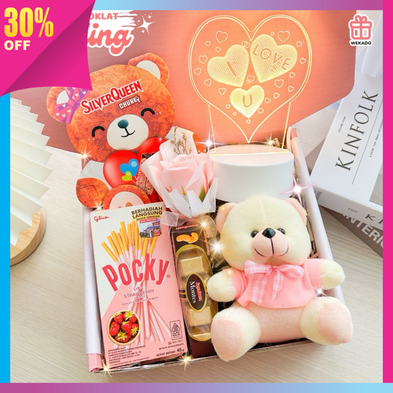 

kado buat pacar gebetan bestie Unik Kreatif Lucu / Hampers Snack Box Valentine Gift Set Cokelat Silverqueen Beruang Hadiah Ulang Tahun Anniversary DARLING NEW