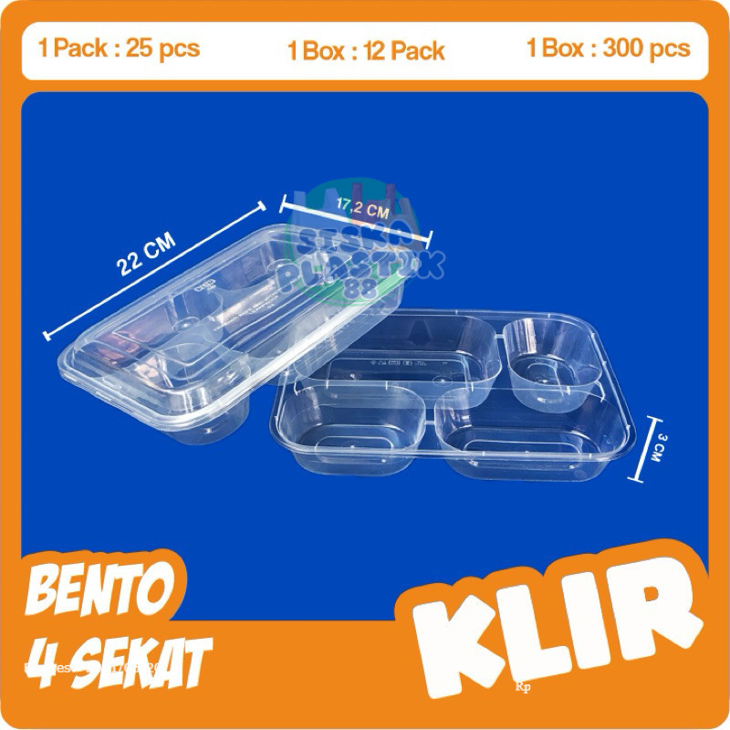 Thinwall Bento 4 Sekat / Thinwall Kotak Makanan Plastik