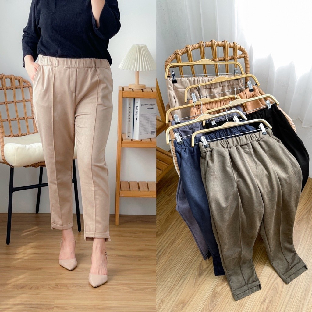 VELO SUEDE PANTS IMPORT / celana panjang slim wanita / celana suede import premium