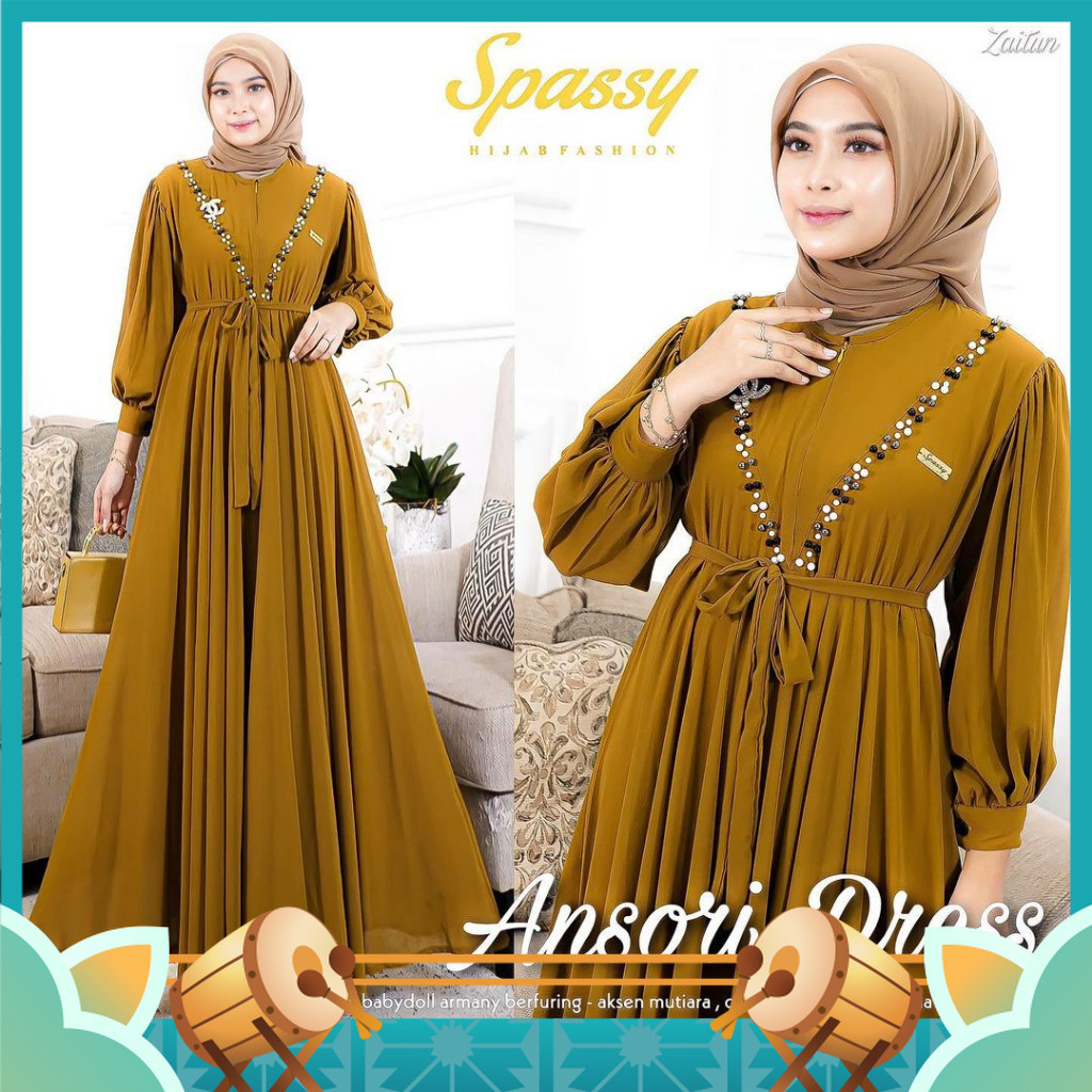 Baju Lebaran Gamis Dress Murah Cantik Premium / Ansori Dress Kondangan Sage Gamis Wanita Kekinian Bu