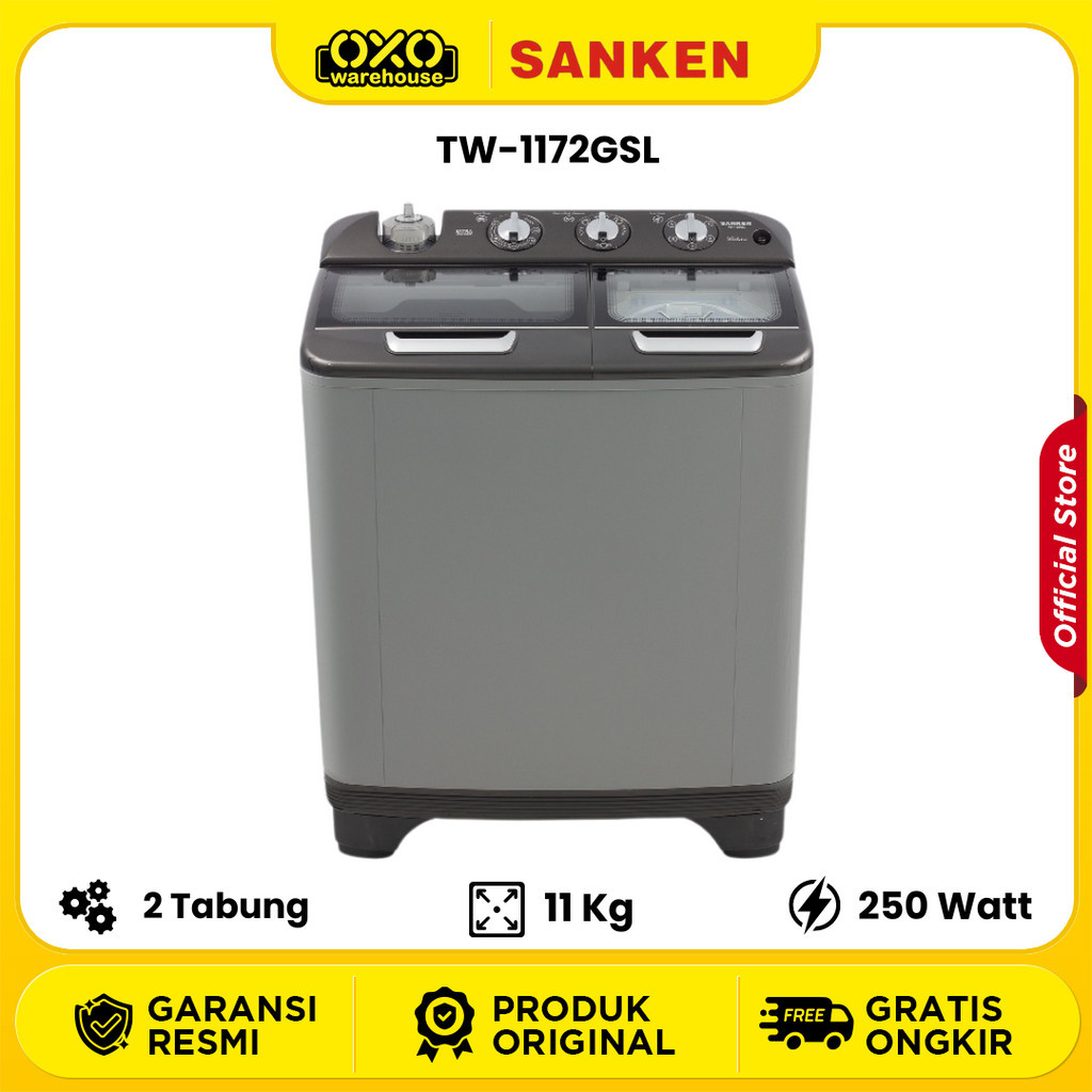 Sanken Mesin Cuci 2 Tabung 11 KG  TW-1127GSL Premium Chrome Handle