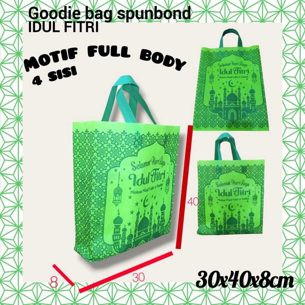 

( LUSINAN ) Tas spundbond lebaran 30x40 (LUSINAN isi 12pcs) Sablon 4 sisi New Series 2024 - Goodie bag lebaran sembako