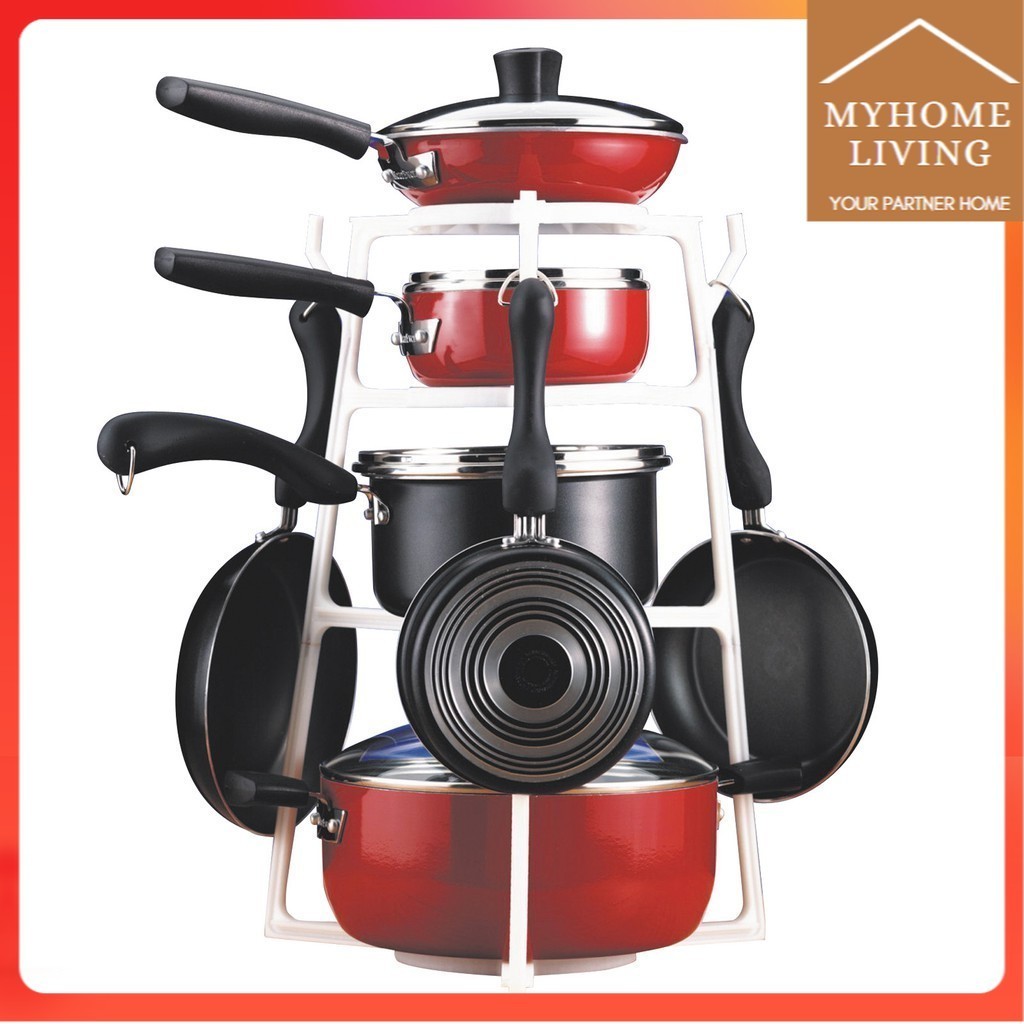 Rak panci holder organizer cookware teflon wajan 4 susun dapur Tempat gantungan panci wajan dan alat