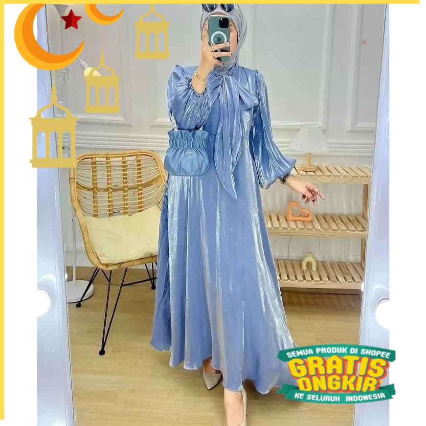 Hanum Dress BUSUI Bahan Santorini Shimer Gaun Pesta Gamis Kondangan Terbaru 2023 Dress Murah Modern 