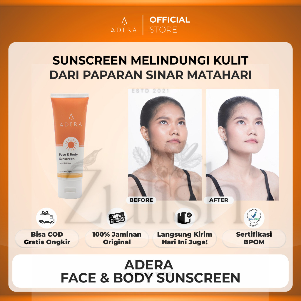 Skincare Paket Daily Face &amp; Body Sunscreen Adera- with UV Filter Melembabkan dan Melindungi Kulit Dari Paparan Sinar Matahari Sudah Bpom Bergaransi Asli