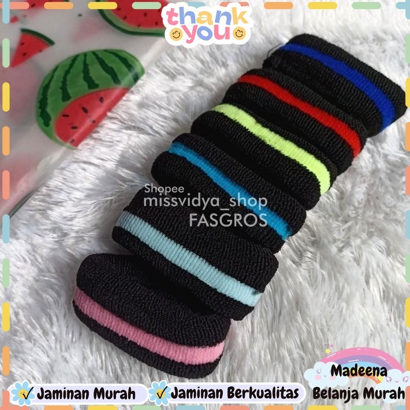 Ikat Rambut Donat Hitam Strip Besar Tebal Import / Karet Kuncir