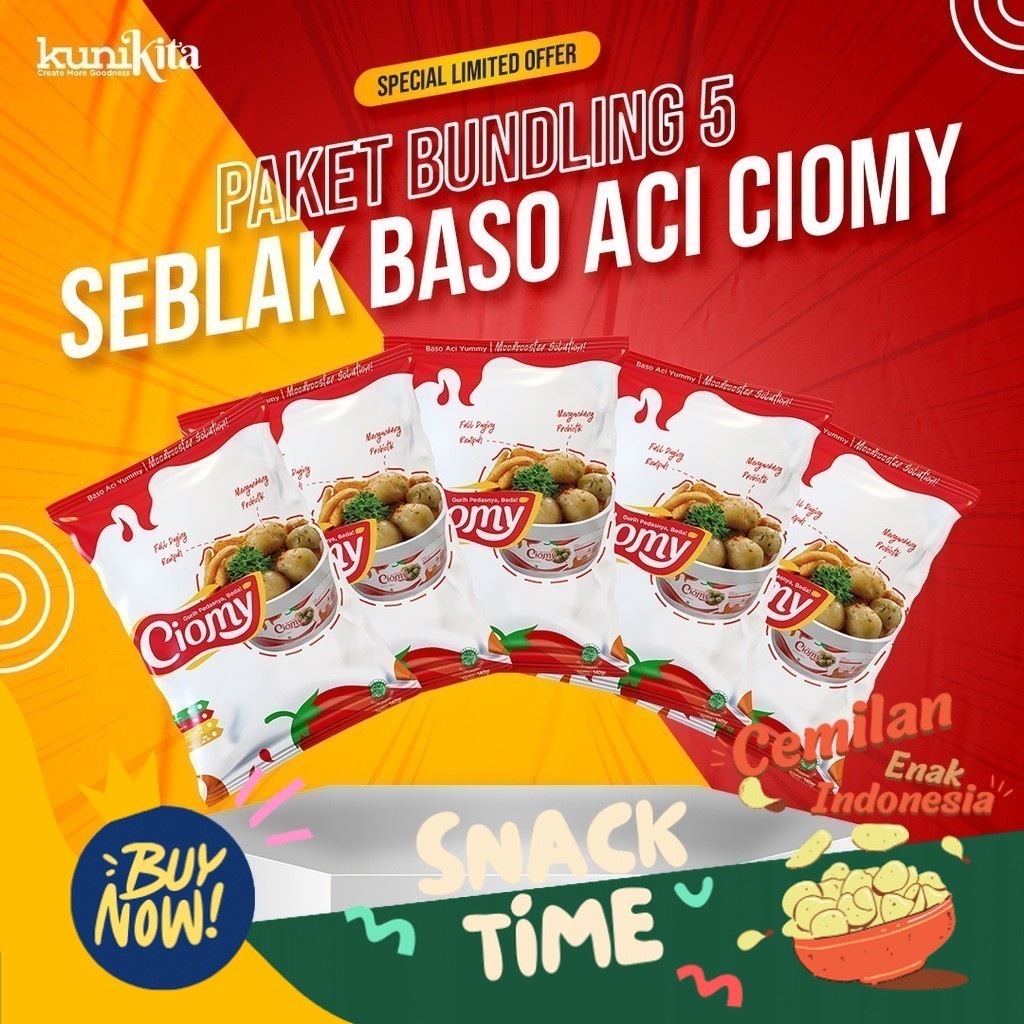 

Special Diskon Paket Bundling 5 Seblak Baso Aci Ciomy Sachet Halal dan Toyyib By Kunikita