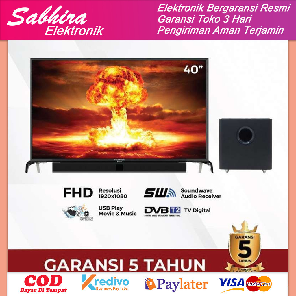 Tv polytron cinemax soundbar digital led TV 40 inch pld 40BV8958 garansi resmi