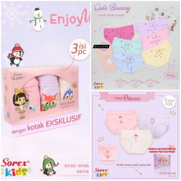 Celana dalam Anak Perempuan Sorex | Cd Sorex Anak 3 pcs  GROSIR  - RANDOM, M