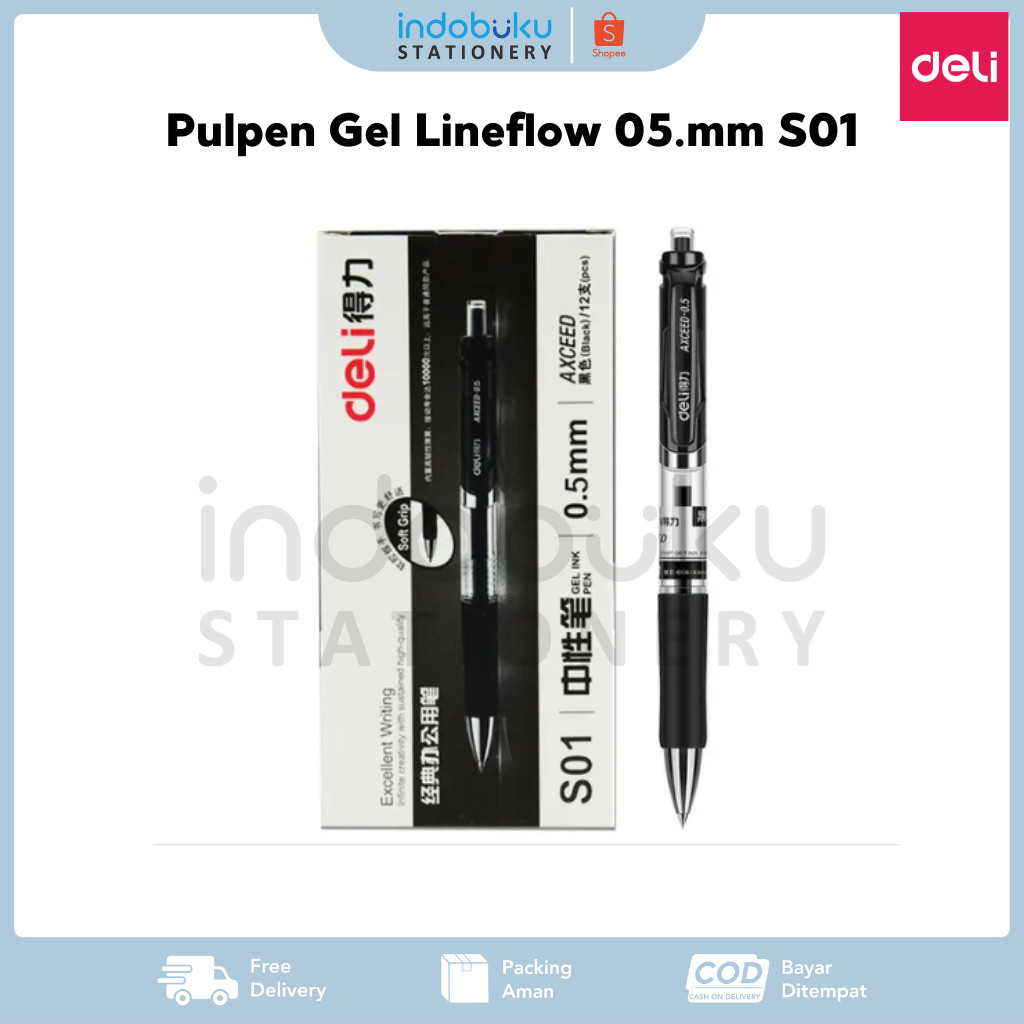 

Pulpen Gel Lineflow Deli 05.mm Black S01 (1Pack Isi 12pcs)