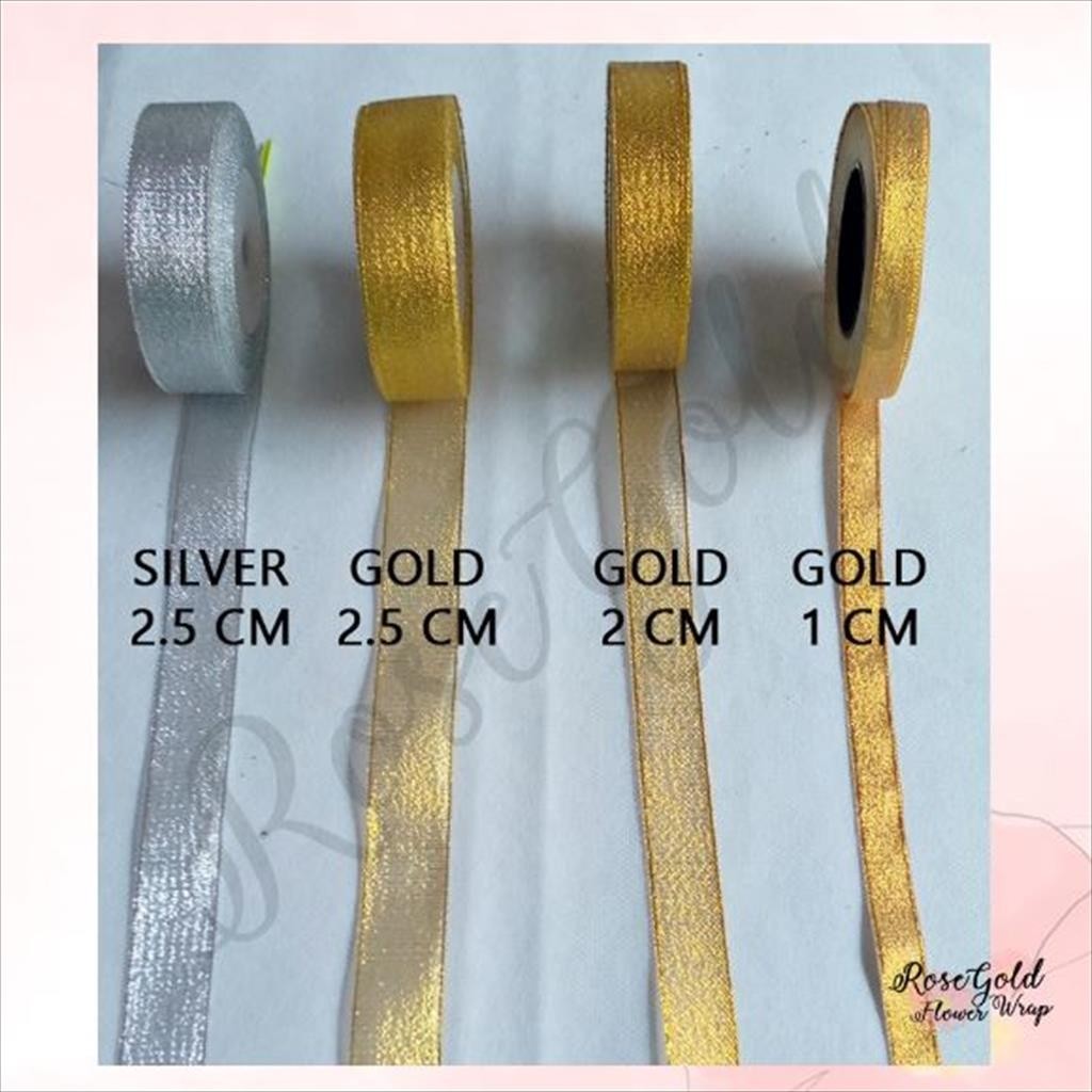 

METALIC RIBBON GLITTER / Pita Gliter Gold Silver Kado Hampers Bouquet Aneka Ukuran (PER METER)