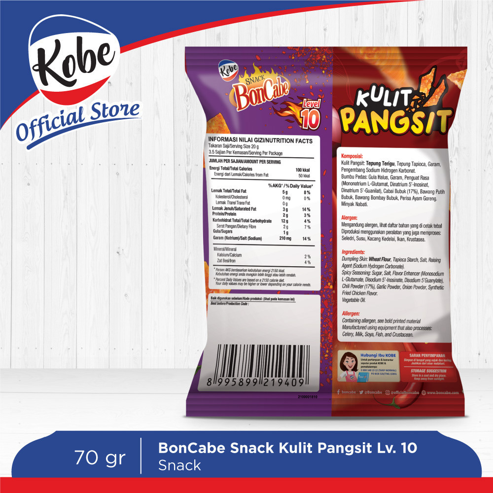 Kobe Snack BonCabe Kulit Pangsit Level 10 70gr - KEMASAN BESAR